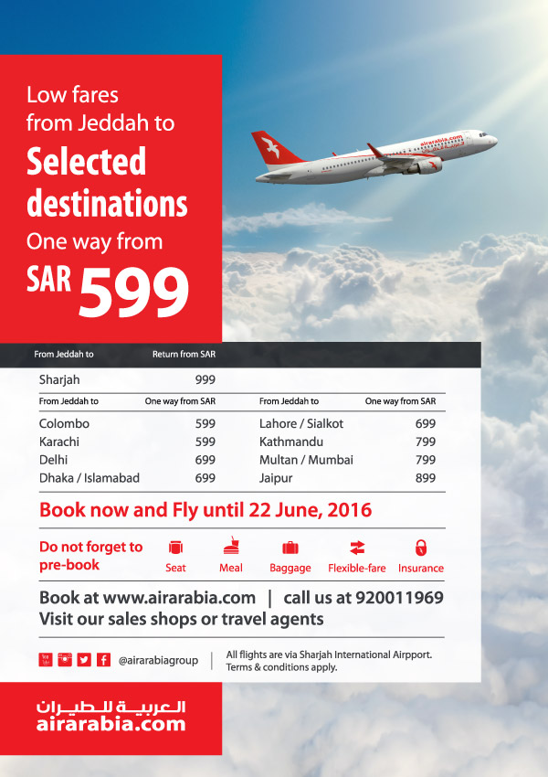 Low Fares from Jeddah to Selected Destinations Air Arabia